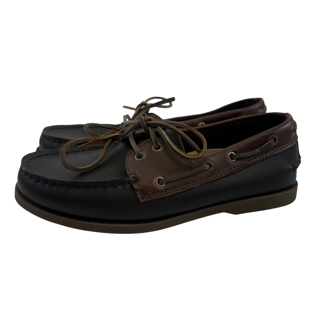 GH Bass Hampton Core 2 Boat Shoes Black Brown Leather Slip On Moc Toe Mens 7.5 M